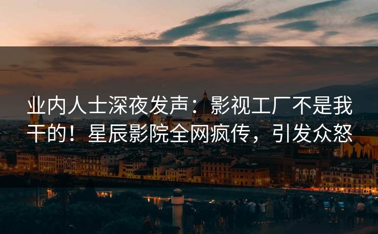 业内人士深夜发声：影视工厂不是我干的！星辰影院全网疯传，引发众怒